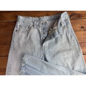 Levi's Jeans Womens 30x28 Blue Skinny Button Fly 501 XX Light Wash Distressed